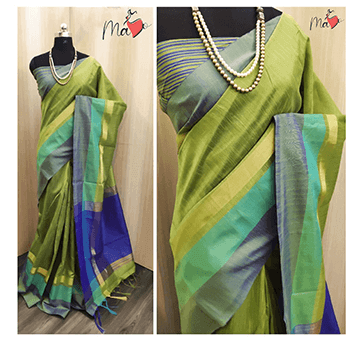 Buy Women Khadi Cotton Saree (Green Shade)
