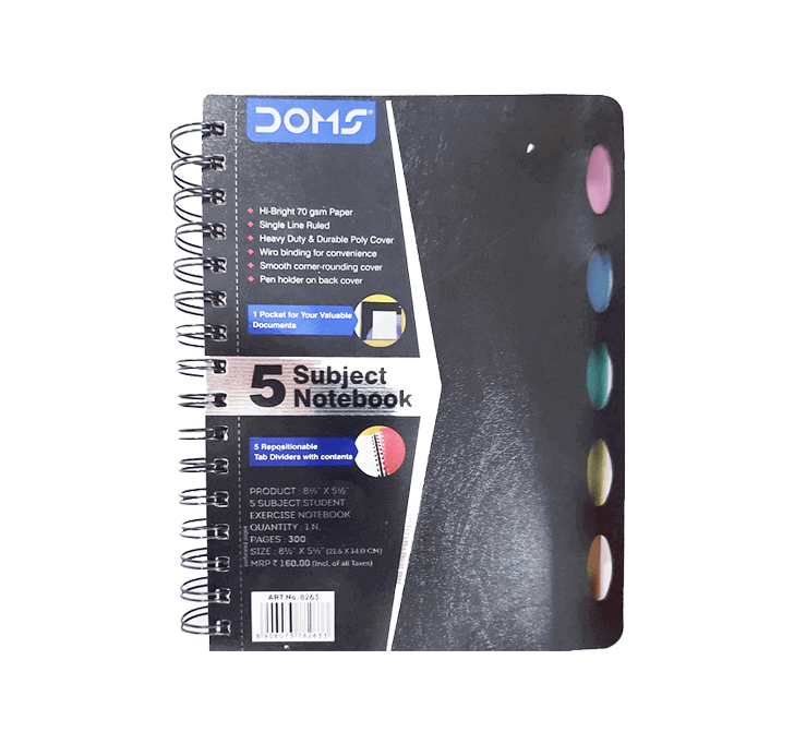 Buy DOMS 5 Subject Notebook (70GSM) (300 Pages)