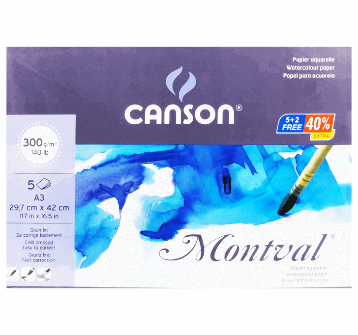 Buy Canson Montval (A3 Watercolour Paper) (300 GSM) (5 + 2 Sheets)