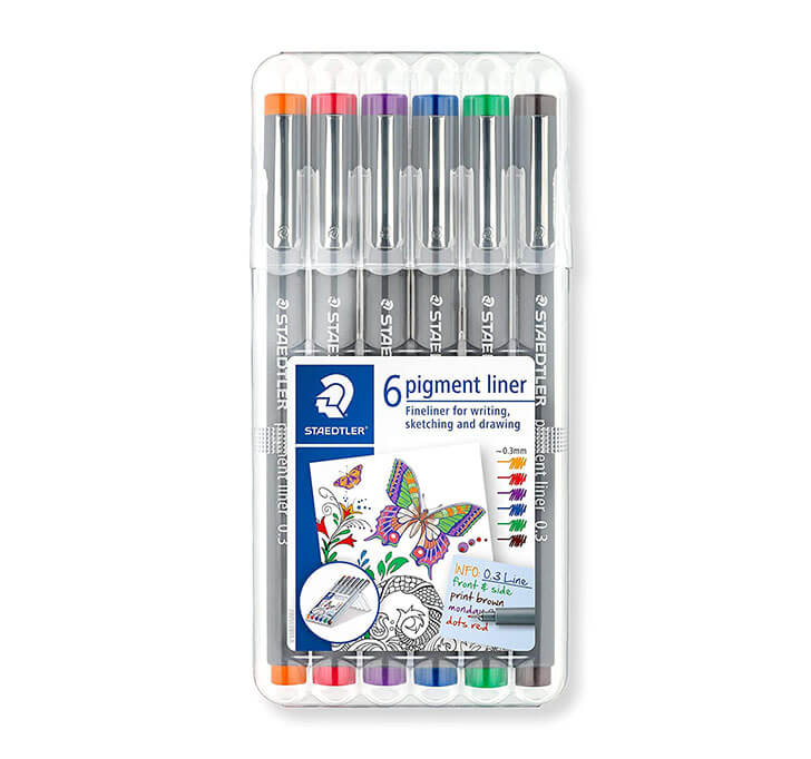 Buy Staedtler Coloured 0.3mm Pigment Liner Pens Set - Pack Of 6