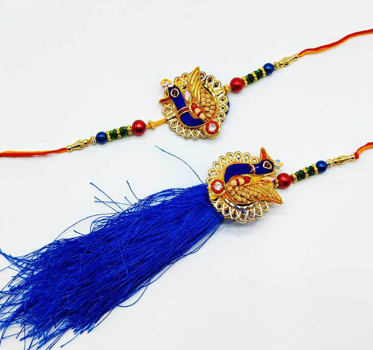 Buy Royal Blue Peacock Designer Paired Rakhi