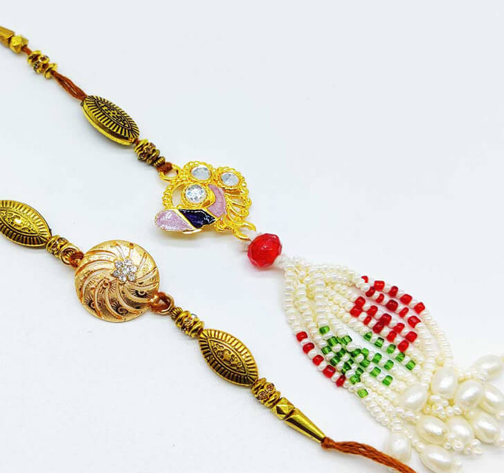 Buy Fancy Golden Beads Paired Rakhi