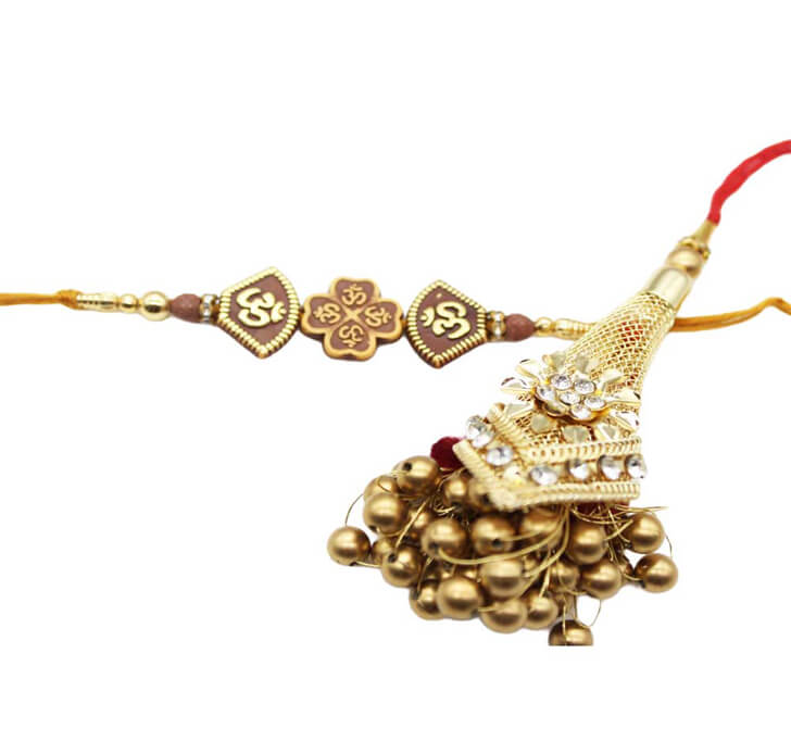 Buy Golden Diamond Stone Pair Rakhi Set