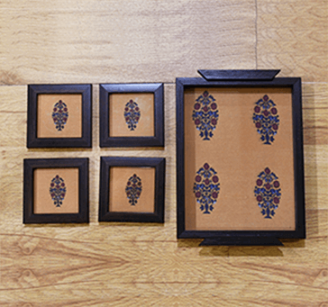 Buy Haveli Floral Motif Tray & Coasters