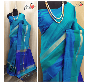 Buy Women Khadi Cotton Saree (Blue)