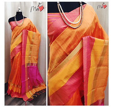 Buy Women Khadi Cotton Saree (Orange)