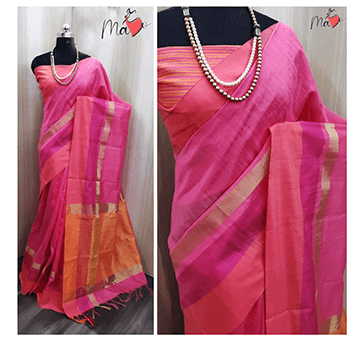 Buy Women Khadi Cotton Saree (Purple & Pink)