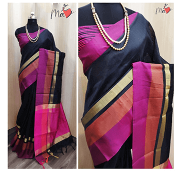 Buy Women Khadi Cotton Saree (Black)