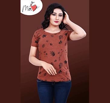Buy Women Printed Top (Brown) - Half Sleeves And Round Neck