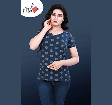 Buy Women Top Blue With Grey Print