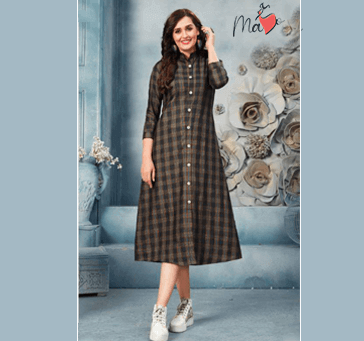 Buy Women Mud Brown Checked  Dress