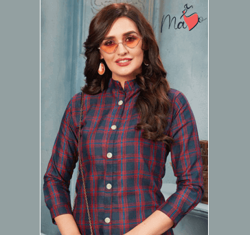 Buy MaYo Women Blue Or Purple Checked Dress