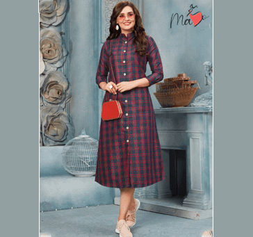 Buy MaYo Women Blue Or Purple Checked Dress