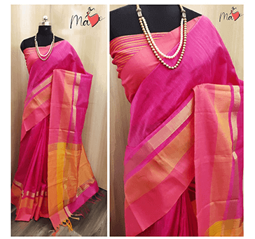 Buy Women Khadi Cotton Saree (Pink)