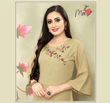 Buy Women Designer Kurti Brown Yellow Shade