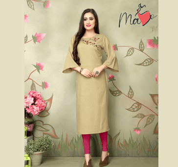 Buy Women Designer Kurti Brown Yellow Shade