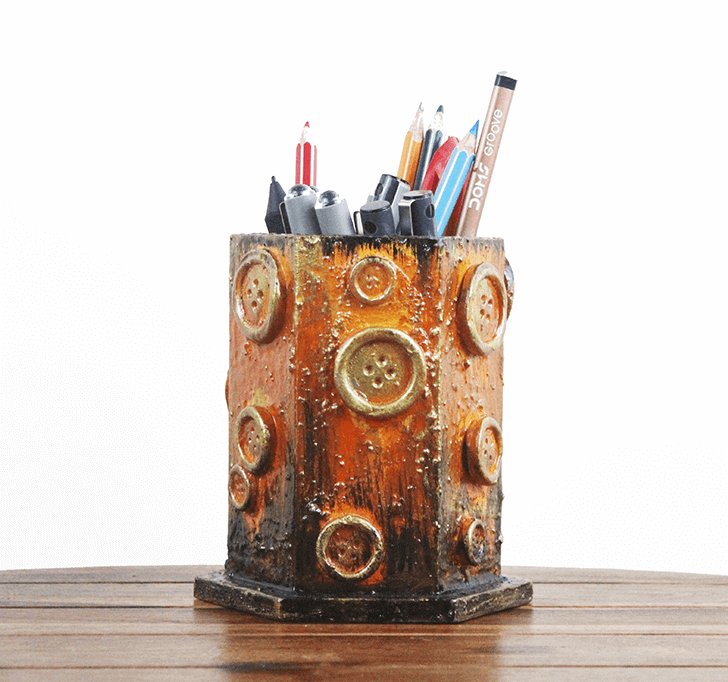 Buy Wooden Button Pen Stand