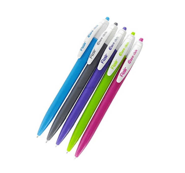 Buy FLAIR Ezee Click 0.7 To 1 Mm Ball Pen Jar Pack | Retractable Mechanism With Comfortable Grip For Smooth Writing | Different Playful Body Colors | Blue Ink, Pack Of 25 Pens