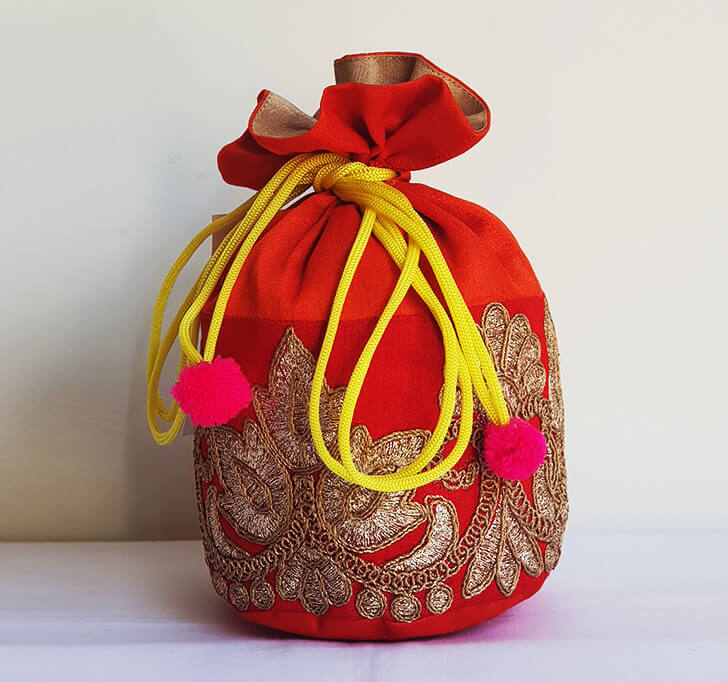 Buy Red Orange Hand Crafted Potli