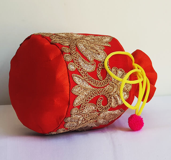 Buy Red Orange Hand Crafted Potli