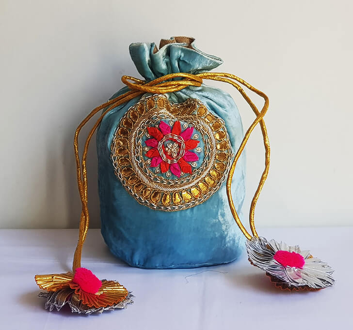 Buy Ice Blue Hand Crafted Potli