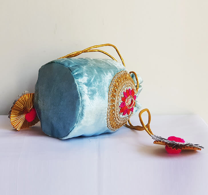 Buy Ice Blue Hand Crafted Potli