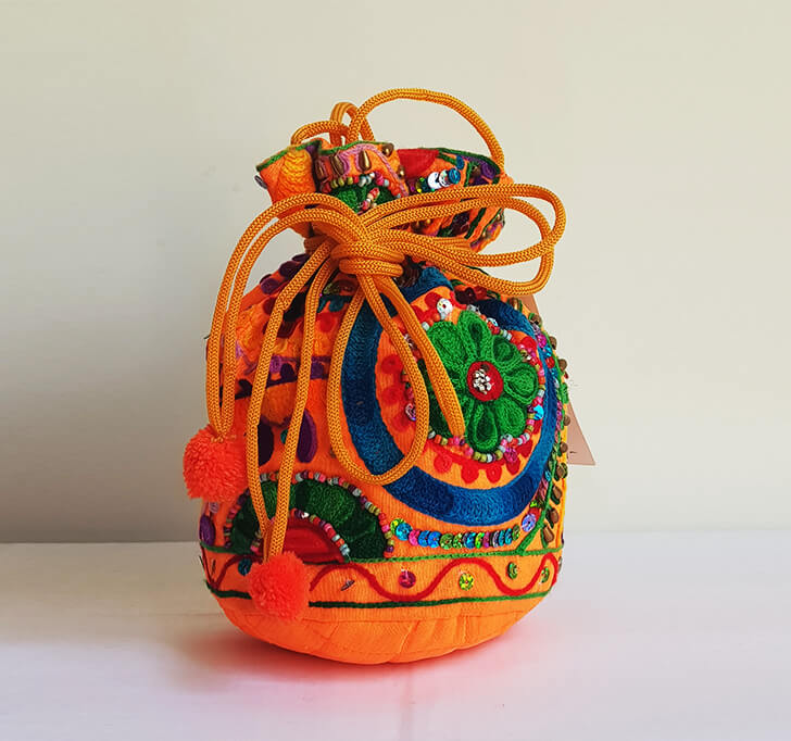 Buy Orange Hand Crafted Potli
