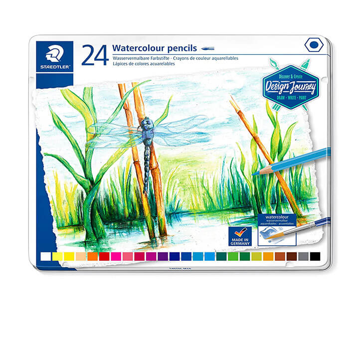 Buy Colour Pencil In Classic Hexagonal Shape With Watercolour Lead, Matt Lacquer, Dipped End Soft Lead For Amazing Bright Effects On Watercolour Paper With Water And Paintbrush Also Suitable For Dry Colouring 12 Watercolour Pencils Comes In Metal Box Packing