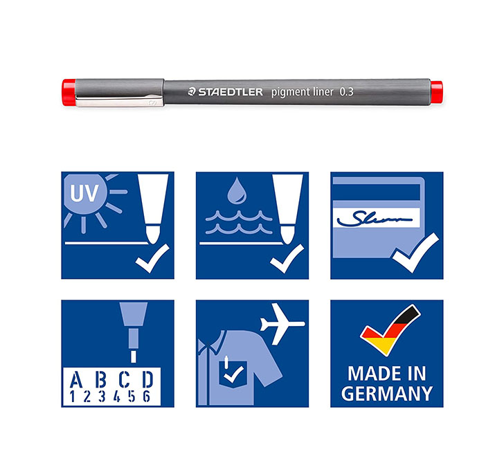 Buy Staedtler Coloured 0.3mm Pigment Liner Pens Set - Pack Of 6