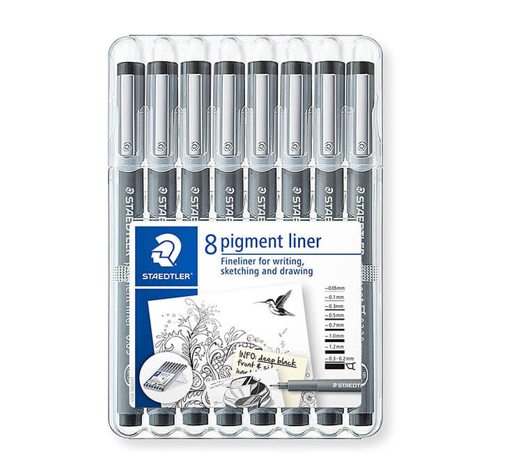 Buy Staedtler 8 Pigment Liner Fineliner Pens With Assorted Line Width - Black