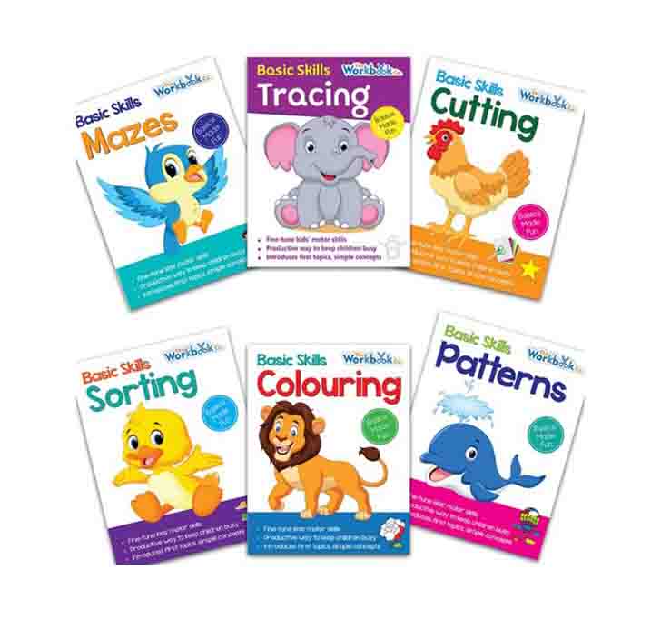 Buy Set Of 6 Basic Skills Workbooks For Kids Covering Colouring, Cutting, Mazes, Patterns, Sorting And Tracing