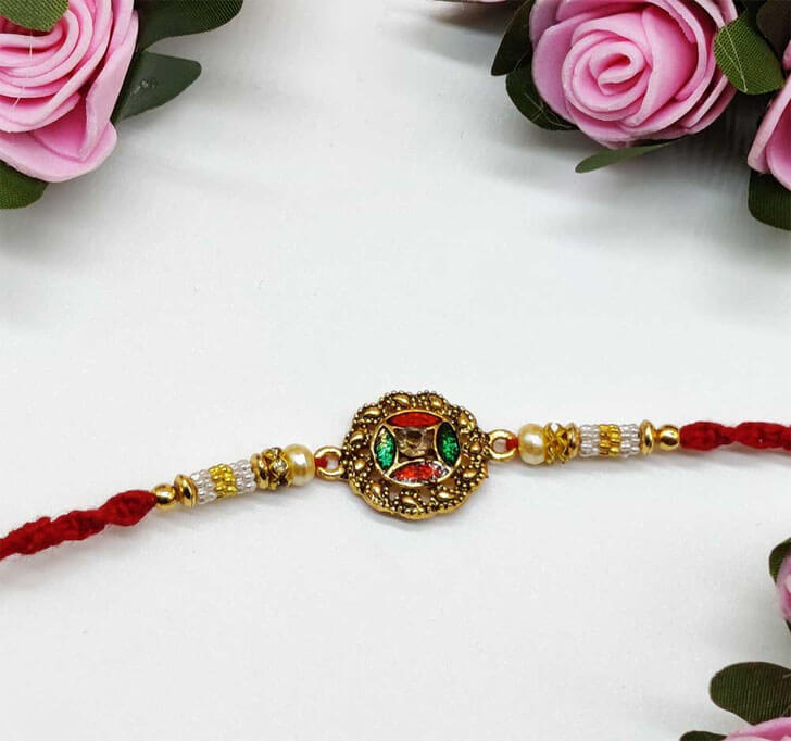 Buy Fancy Golden Colorful Bracelet Center Piece Dora Bhaiya Rakhi