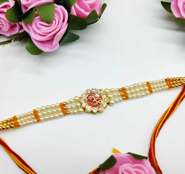 Buy OM Diamond Stone Center Piece Bracelet Bhaiya Rakhi