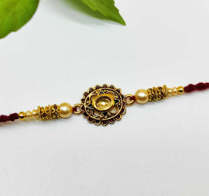 Buy Semi Precious Golden Stone Bhaiya Rakhi