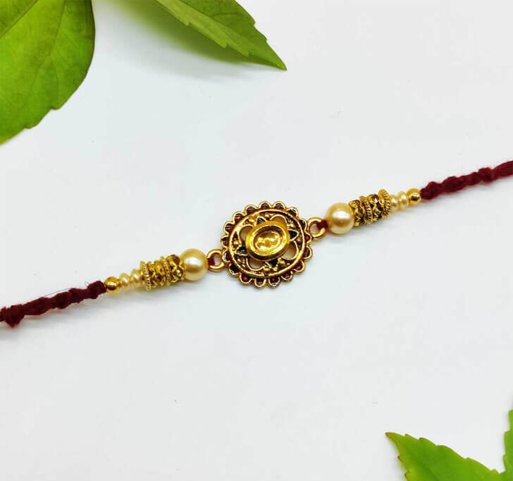 Buy Semi Precious Golden Stone Bhaiya Rakhi