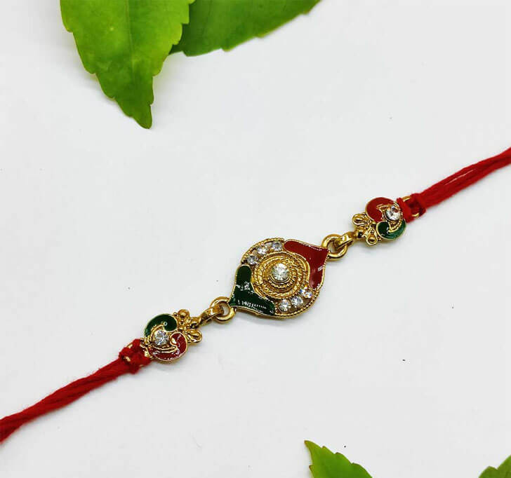 Buy Diamond Stone Golden Center Piece Bhaiya Rakhi