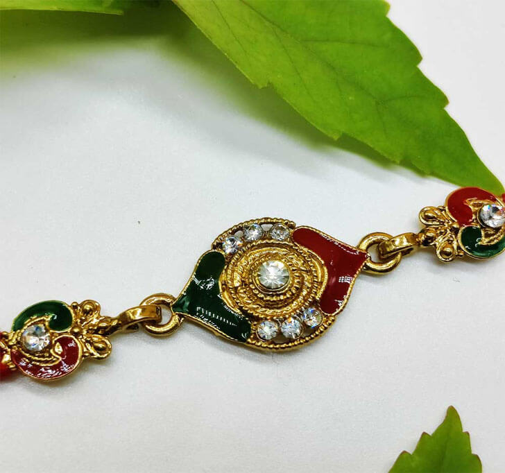 Buy Diamond Stone Golden Center Piece Bhaiya Rakhi
