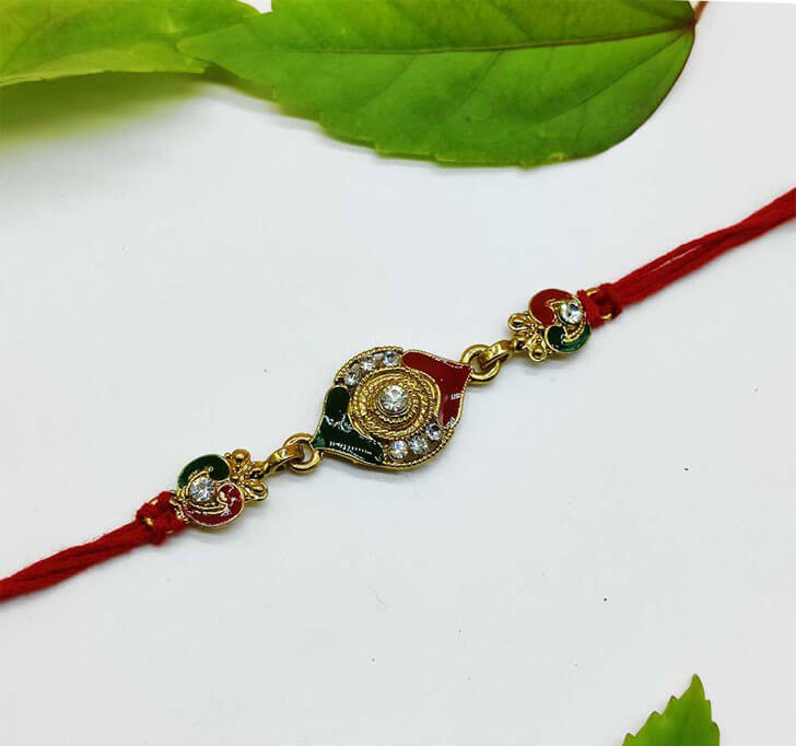Buy Diamond Stone Golden Center Piece Bhaiya Rakhi