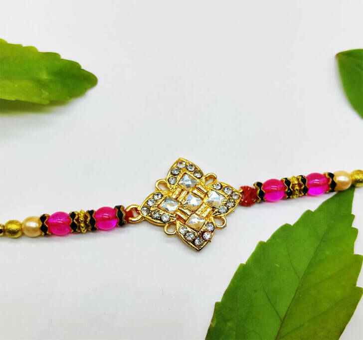 Buy Designer Semi Precious American Stone Bhaiya Rakhi