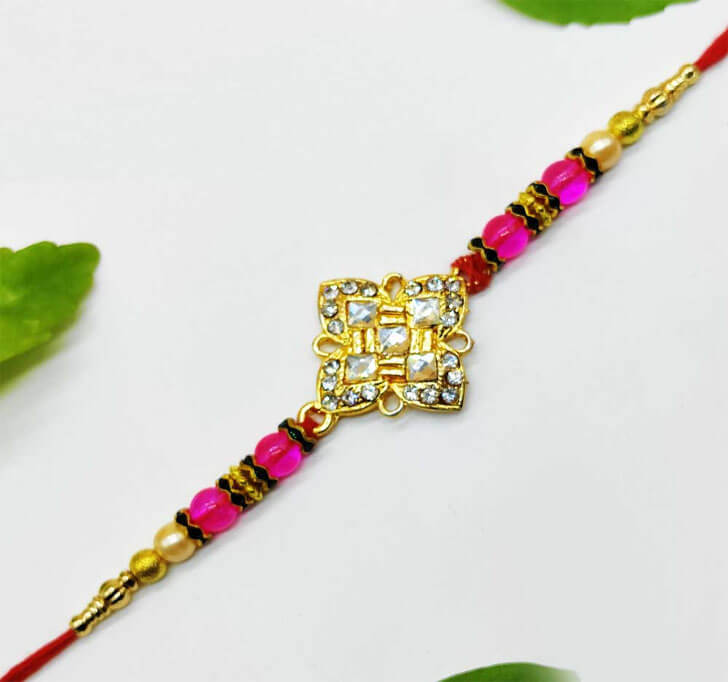 Buy Designer Semi Precious American Stone Bhaiya Rakhi