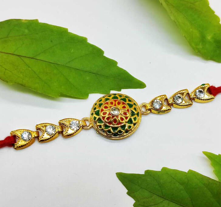 Buy Traditional Attractive Golden Center Piece Bhaiya Rakhi