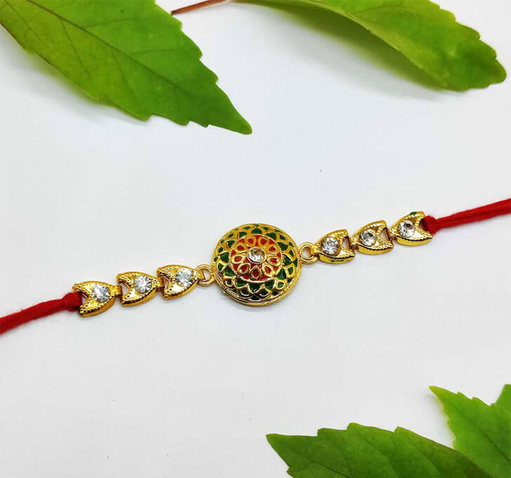 Buy Traditional Attractive Golden Center Piece Bhaiya Rakhi