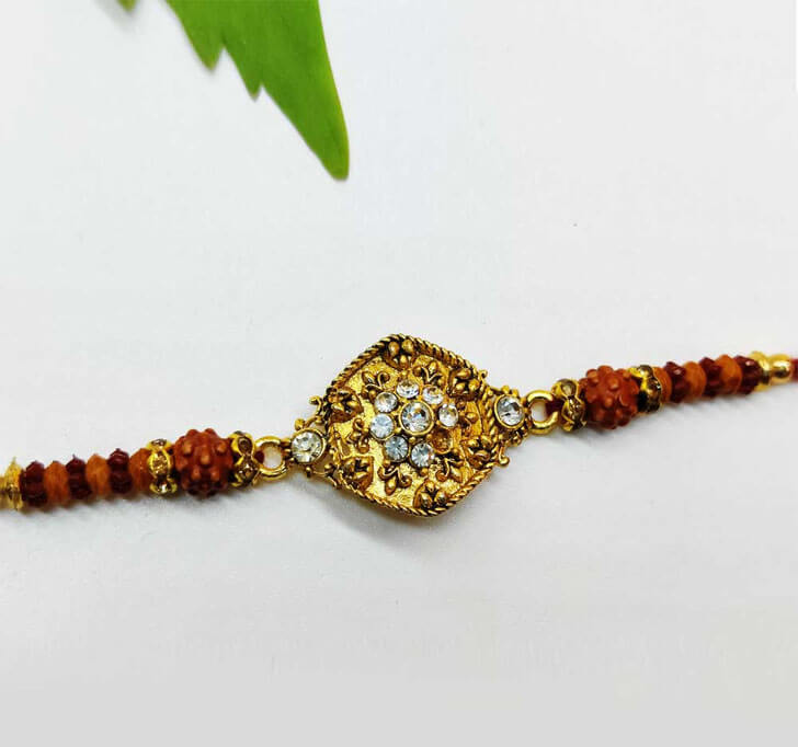 Buy Attractive Diamond Stone Center Piece Bhaiya Rakhi