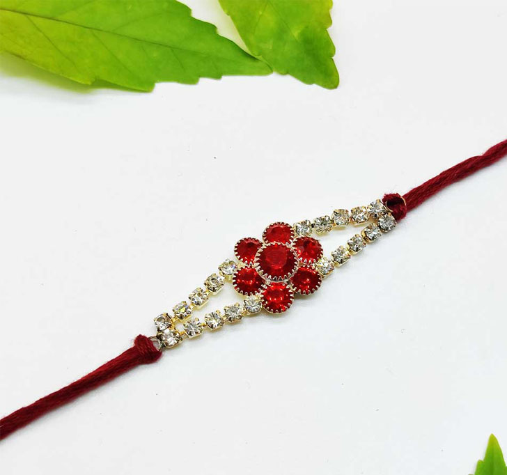 Buy Maroon White Semi Precious American Stone Bhaiya Rakhi