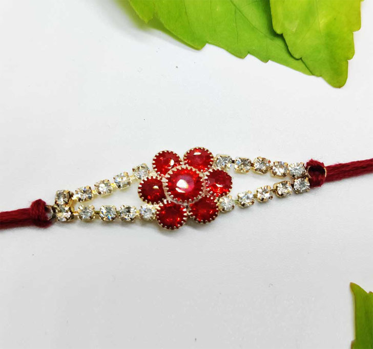 Buy Maroon White Semi Precious American Stone Bhaiya Rakhi