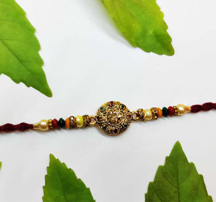 Buy Designer Brown Semi Precious Stone Bhaiya Rakhi