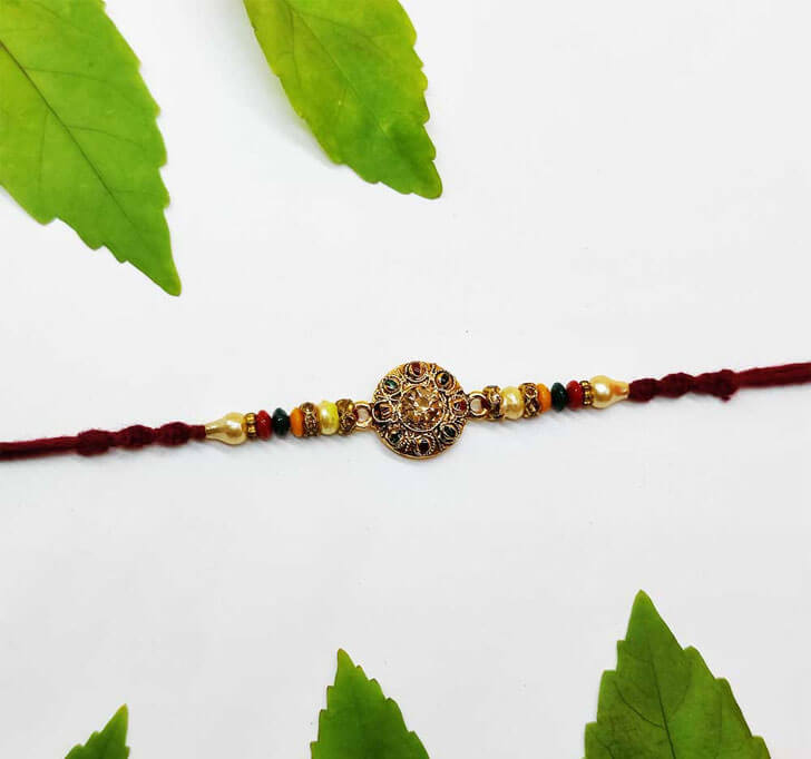 Buy Designer Brown Semi Precious Stone Bhaiya Rakhi
