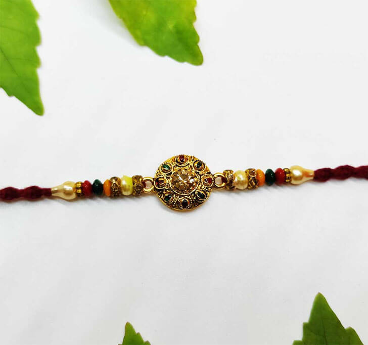 Buy Designer Brown Semi Precious Stone Bhaiya Rakhi