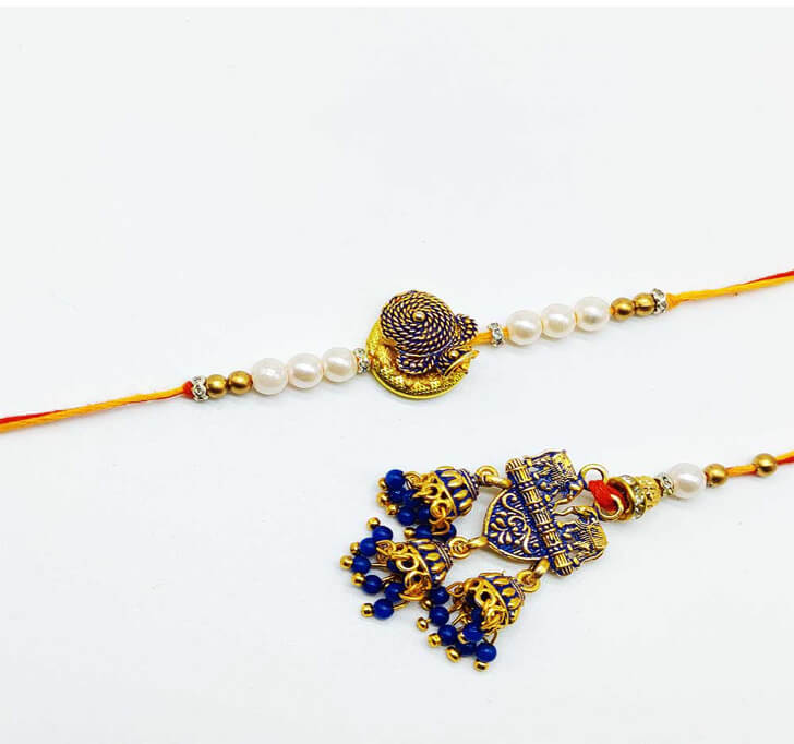 Buy Royal Blue Jhumka Designer Paired Rakhi