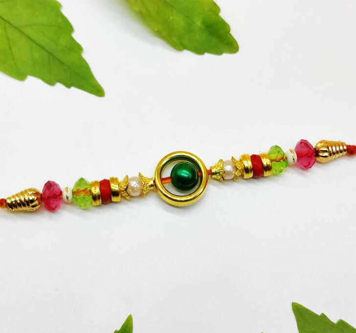 Buy Designer Green Semi Precious Beads Bhaiya Rakhi